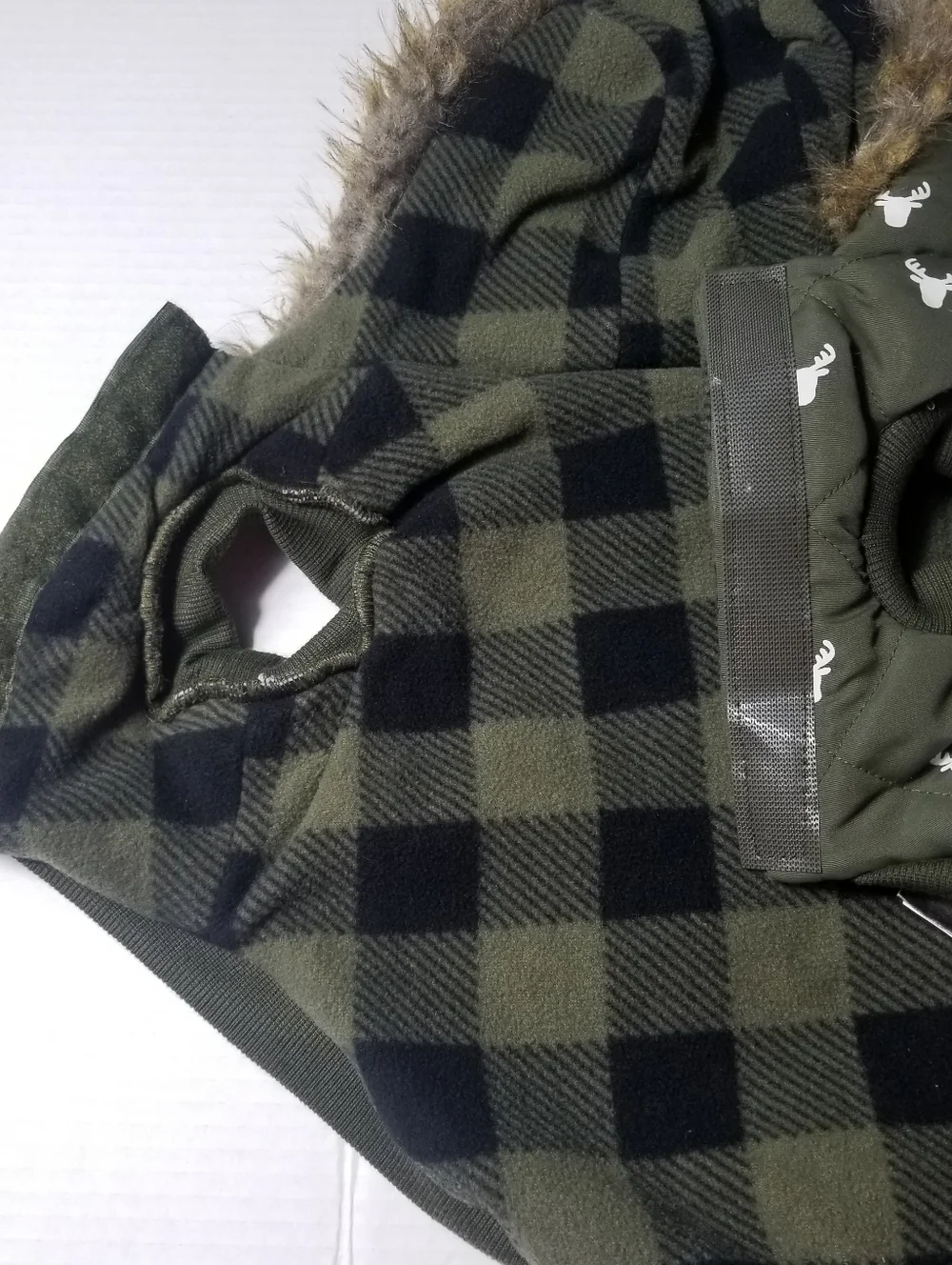 LUVGEAR DOG QUILTED OLIVE COAT WITH FAUX FUR HOOD SIZE MEDIUM